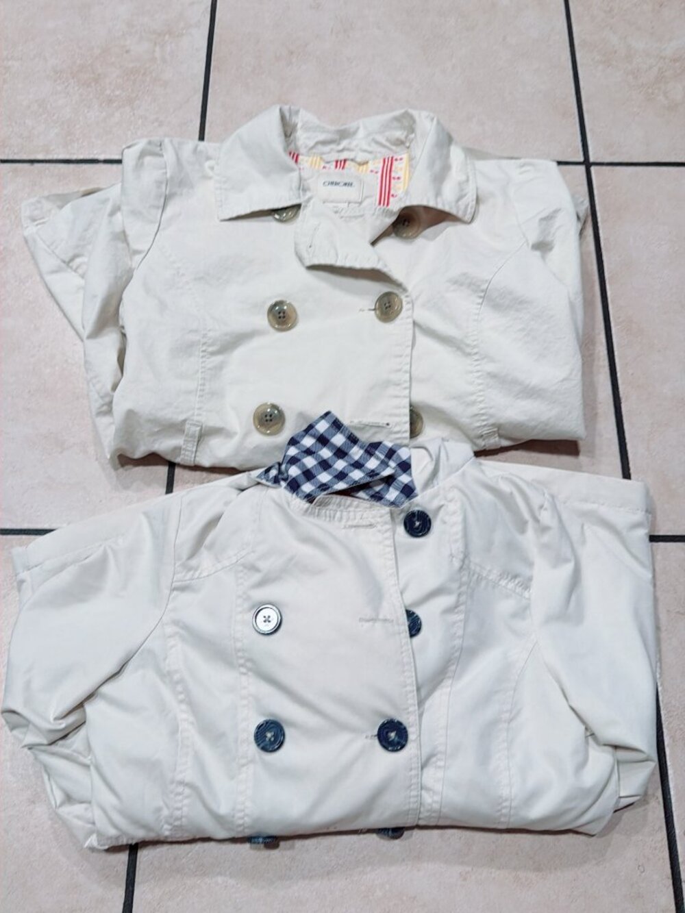 Lot of 2 Girls Trench Coats - London Fog Hooded Gingham & Cherokee Cherry Lining